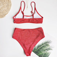 Load image into Gallery viewer, Sports Swimsuit Women Shiny Two Piece Suit Vintage Bathing Suit
