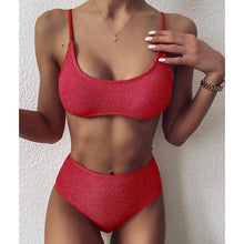 Load image into Gallery viewer, Sports Swimsuit Women Shiny Two Piece Suit Vintage Bathing Suit
