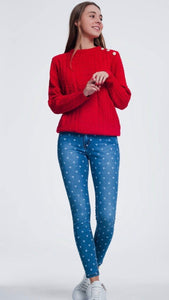 Skinny jeans in light denim with hearts print